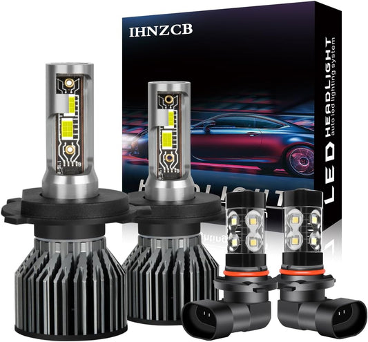 LED Headlight Bulbs Fit For Toyota Tundra 2000-2006 Combo H4/9003 High Low Dual Beam LED Headlight + 9006 LED Fog Light Bulbs Kit,4pcs led bulbs