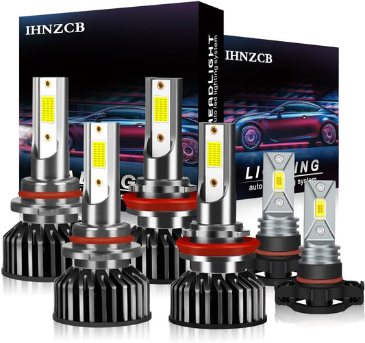 Fit for Chevrolet Silverado 1500(2007-2015) Chevy Silverado 2500 HD 3500 HD(2007-2019) Combo 9005 High Beam H11 Low Beam LED Headlight + 5202/H16 Fog Light Bulbs Kits,6000K Super Brighter