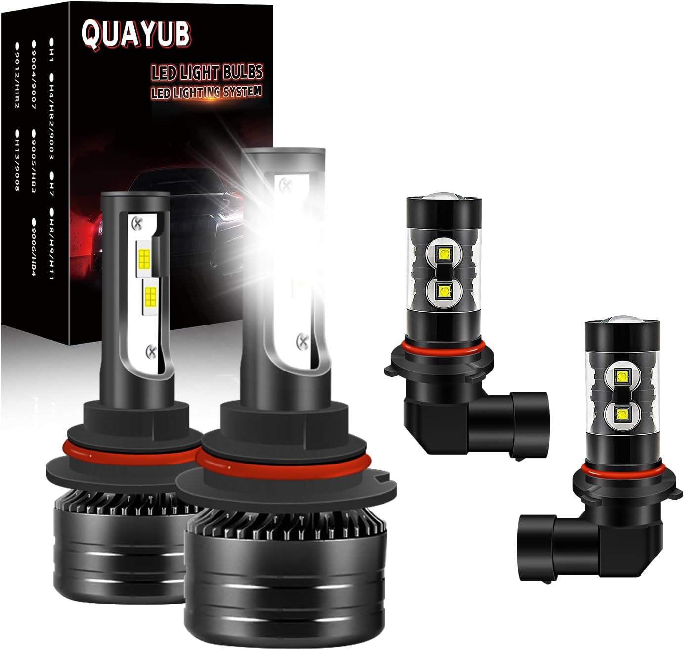 Suitable for Dodge Challenger 2011-2014 LED Bulbs, 9008/H13 High Low Beam+5202 LED Fog Light Bulbs, 11000LM 6000K Brighter Automotive Replacement Halogen Bulbs, Pack of 4