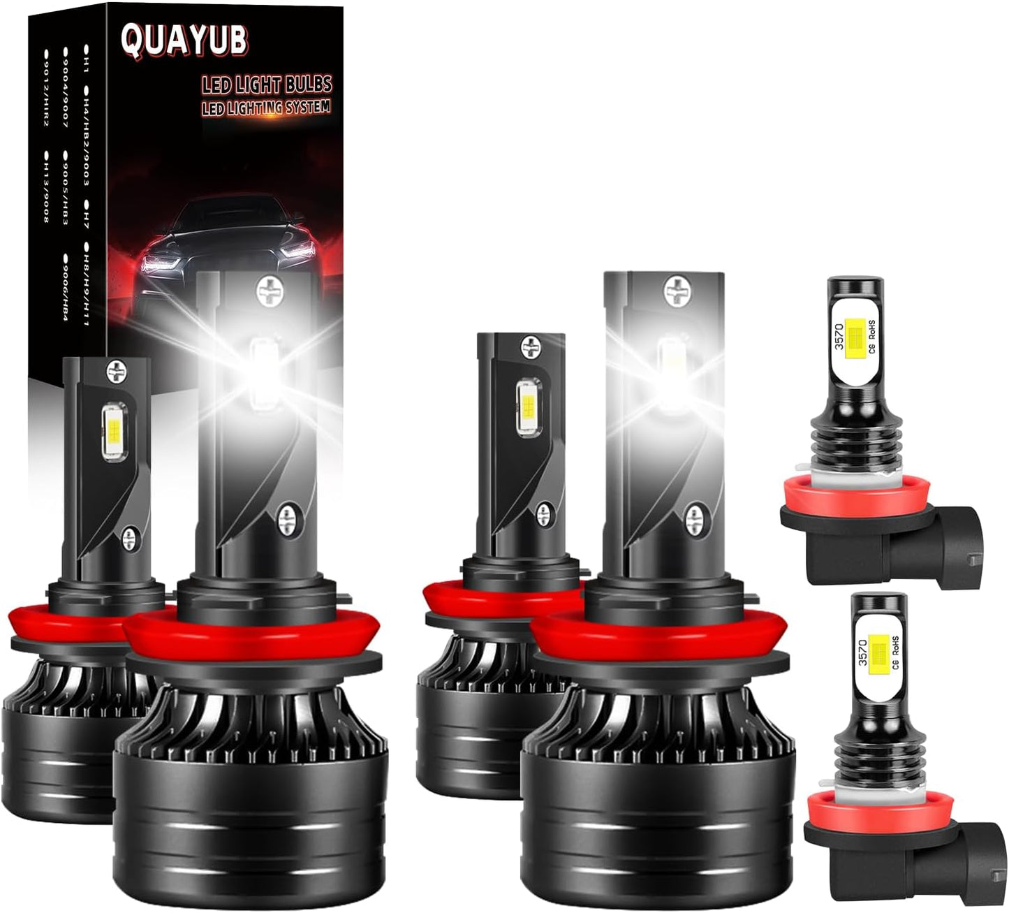 Light Bulbs Fit for Nissan Maxima(2009-2014), 9005/HB3 High Beam+H11 Low Beam+H11 Fog Light Bulbs, 300% Brightness 11000LM 6000K Cool White, Pack of 6