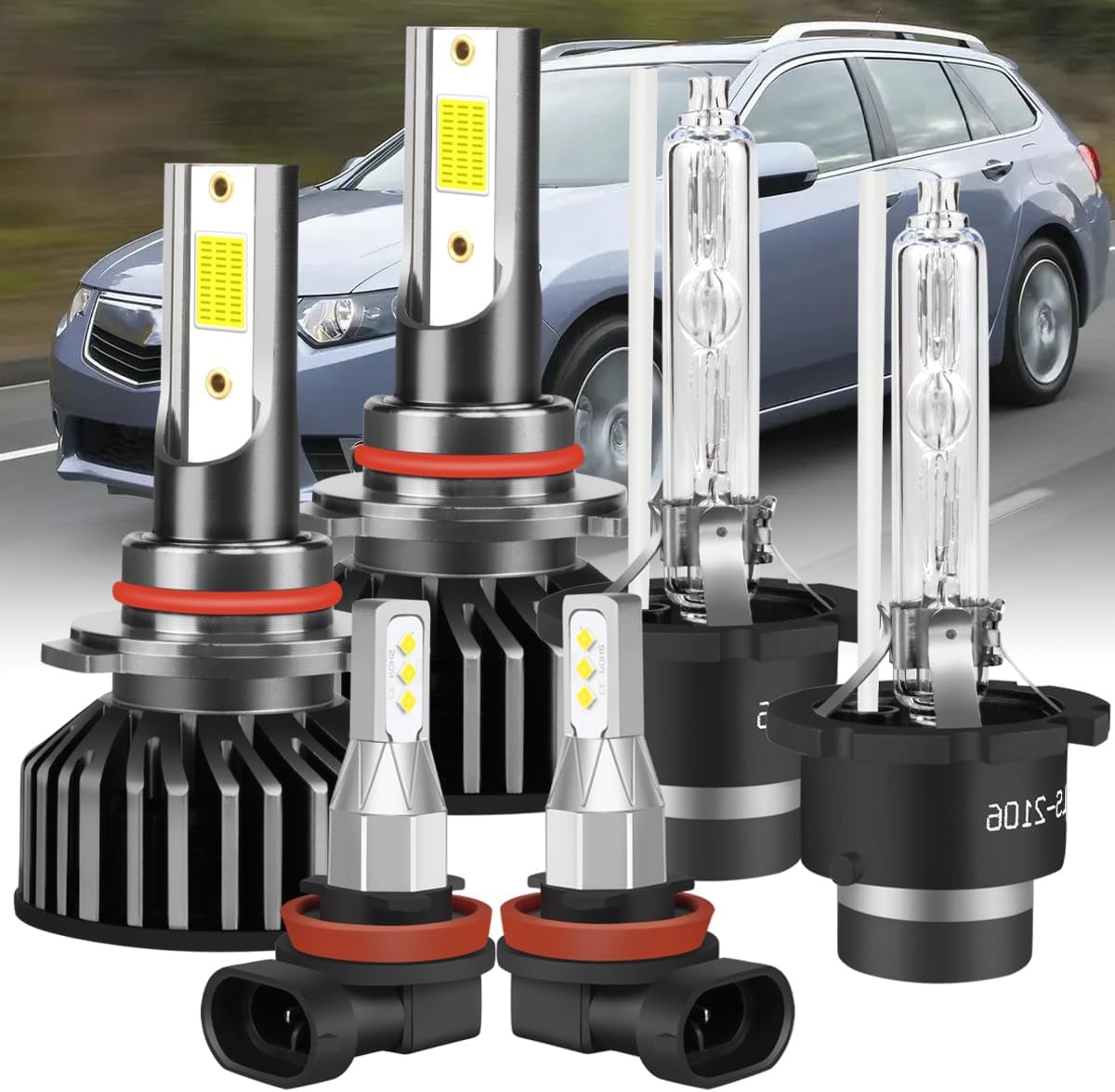 Fit For Acura TSX 2009-2014,9005 High Beam+D2S Hid Headlight Bulbs+H11 Fog Bulbs,6000K Pure White 20000LM Upgrade Automotive Light,Plug N Play,6PCS