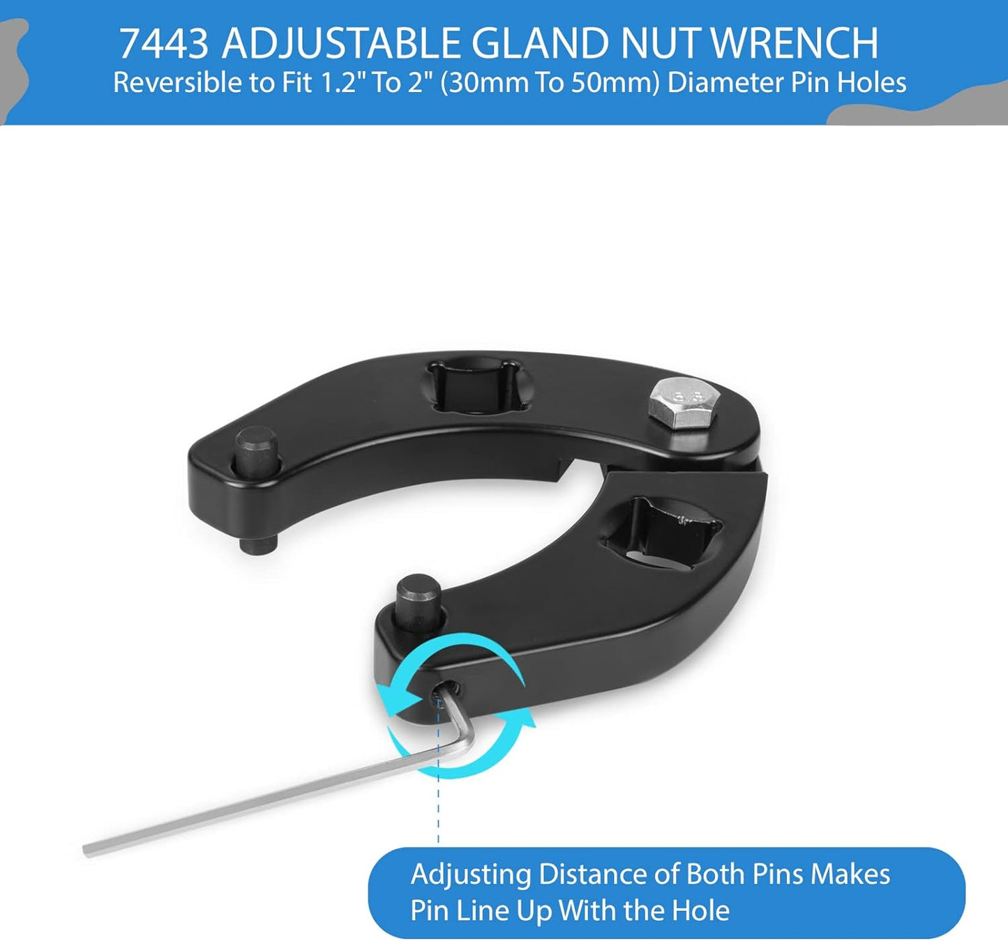 SHENKENUO 1226 & 7463 Gland Nut Wrench,1.2'' - 6''Adjustable Universal Hydraulic Cylinder Spanner Wrench,for Hydraulic Cylinders of Automobiles, Motorcycles and Loaders.etc,2 Pcs