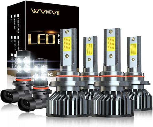LED Bulbs Fit for 2003 2004 2005 2006 Chevy Silverado 1500 2500 3500, 9005/HB3 & 9006/HB4 High Low Beam LED Bulbs & 9145/9140 LED Fog Light Bulbs Combo Kit, Pack of 6