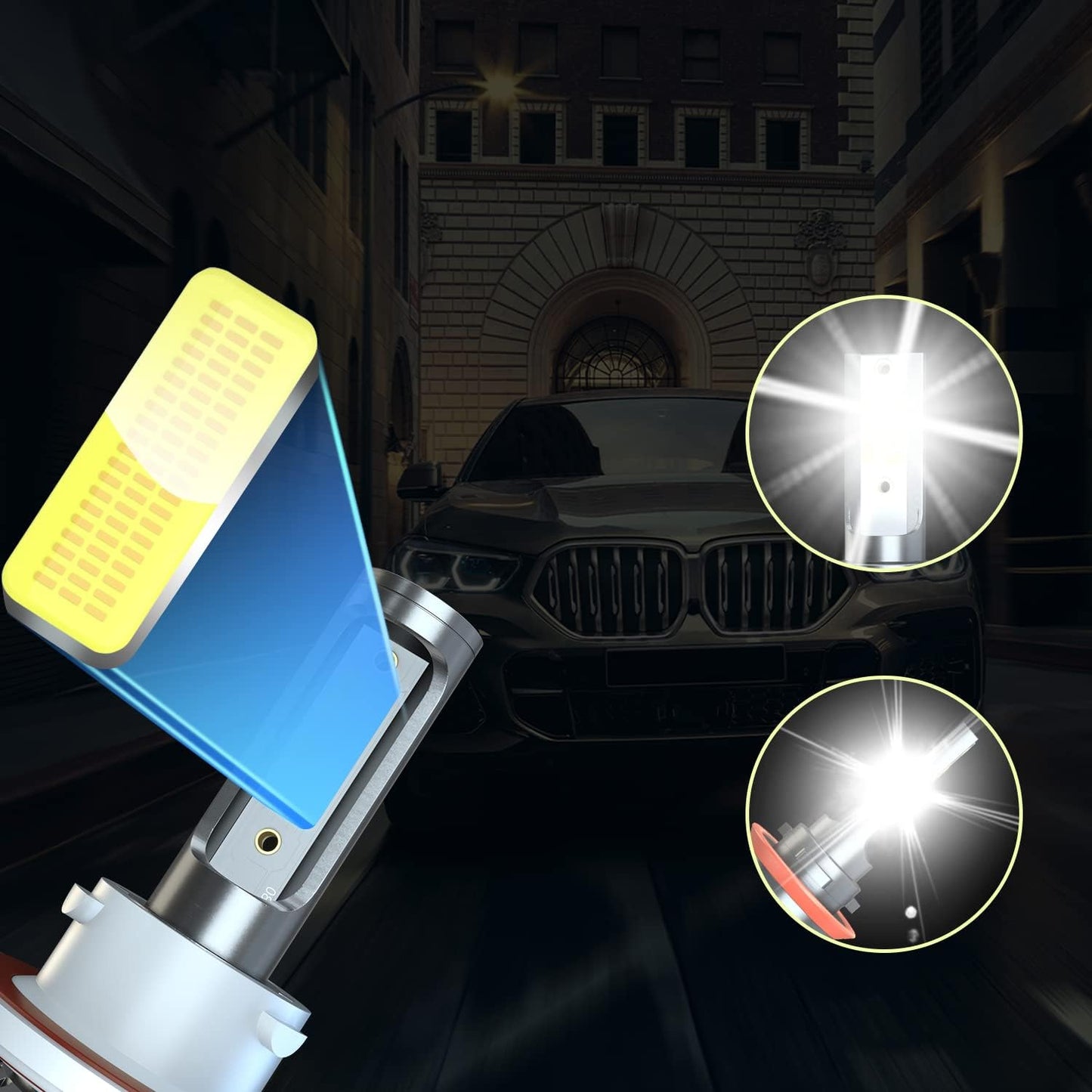 Suitable for Dodge Challenger 2011-2014 LED Bulbs, 9008/H13 High Low Beam+5202 LED Fog Light Bulbs, 11000LM 6000K Brighter Automotive Replacement Halogen Bulbs, Pack of 4