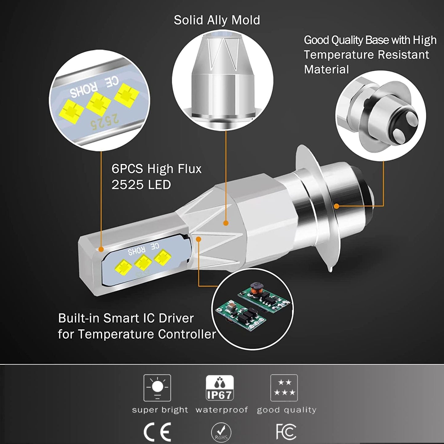 H6M LED bulb High beam LED Motorcycle headlight Plug and Play 2-piece set For Yamaha Raptor 125 250 350 660R 700 700R YFM660R LED Headlight bulbs