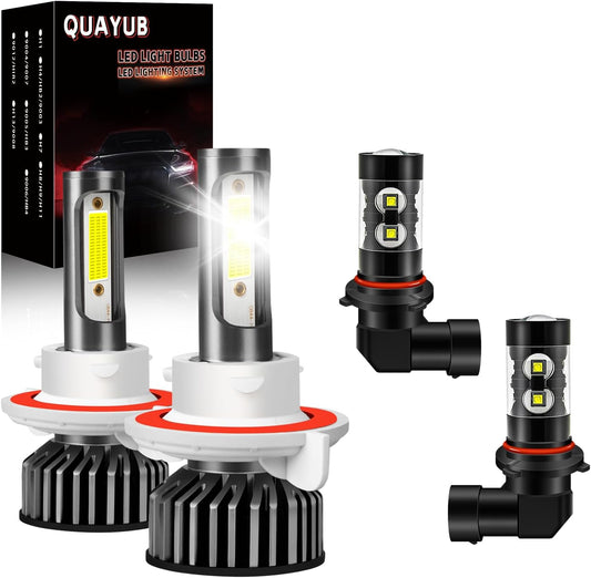 Fit for Ford F150 F250 F350 (2005-2014) LED Bulbs, 9008/H13 High Low Beam +9145/H10 LED Fog Light Bulbs, 11000LM 6000K Brighter Automotive Replacement Halogen Bulbs, Pack of 4