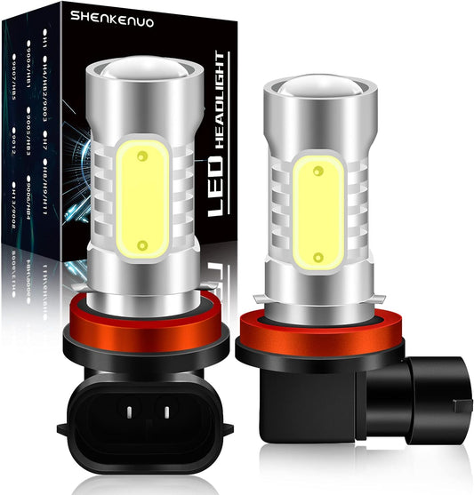 SHENKENUO H8 H11 LED Fog Light Bulbs,DRL 6000K Cool White COB Chips，300% Brightness For Cars，Pack of 2