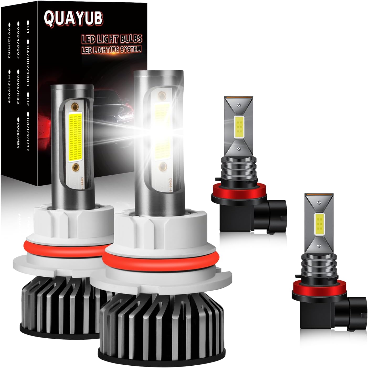 Suitable for Dodge Challenger 2011-2014 LED Bulbs, 9008/H13 High Low Beam+5202 LED Fog Light Bulbs, 11000LM 6000K Brighter Automotive Replacement Halogen Bulbs, Pack of 4