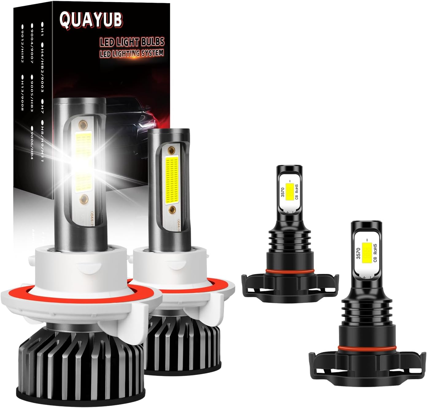 Suitable for Dodge Challenger 2011-2014 LED Bulbs, 9008/H13 High Low Beam+5202 LED Fog Light Bulbs, 11000LM 6000K Brighter Automotive Replacement Halogen Bulbs, Pack of 4