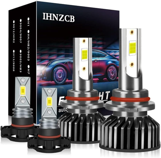Fit For GMC Sierra 1500 2014-2015 Combo 9012/HIR2 High Low Dual Beam Bulbs + 5202 LED Fog Light Bulbs Kit,4pcs bulbs