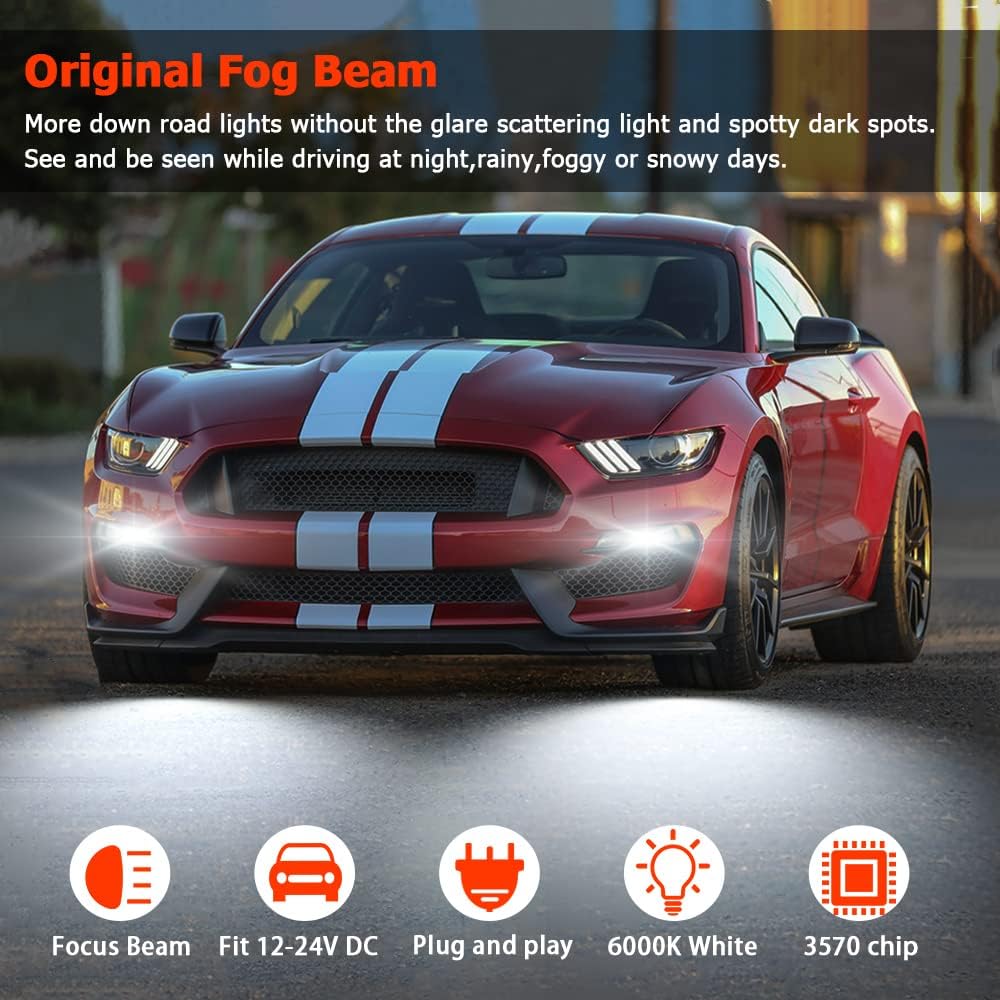 H11 H8 H16 LED Fog Light Bulbs 6000K Cool White Super Brighter Lamp for LED Daytime Running Lights DRL or Fog Light,Replacement Halogen Bulbs,2PCS LED Bulbs