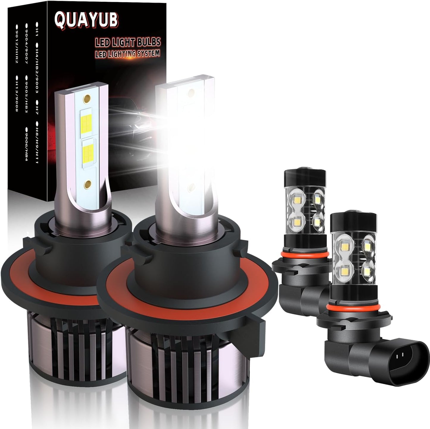Suitable for Dodge Challenger 2011-2014 LED Bulbs, 9008/H13 High Low Beam+5202 LED Fog Light Bulbs, 11000LM 6000K Brighter Automotive Replacement Halogen Bulbs, Pack of 4