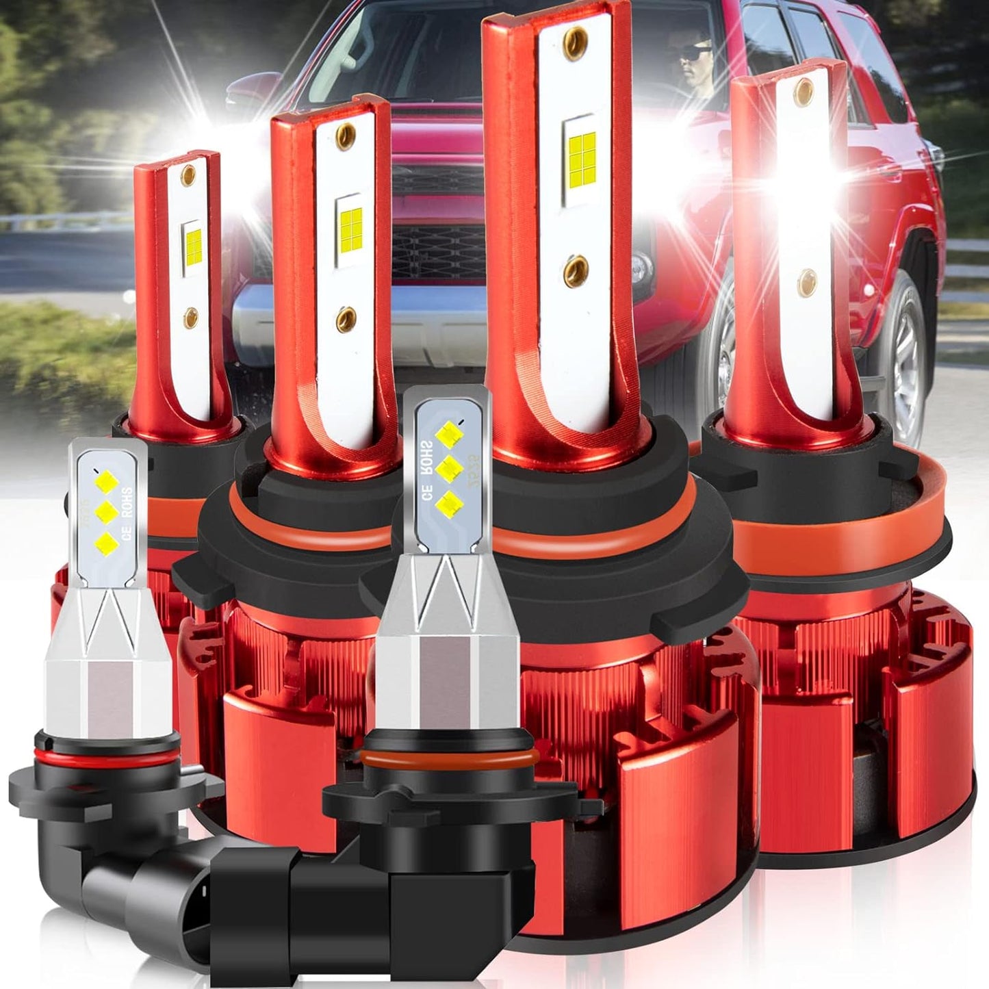 For Jeep Renegade 2015-2021 Led Lights, 9008/H13 Light Bulbs High&Low Beam+H11 LED Fog Lights，6500K White 500% Super Bright 1:1 Size 9008/H13 Led Light Bulb, 4Pcs 9008/H13 H11 Led Bulbs
