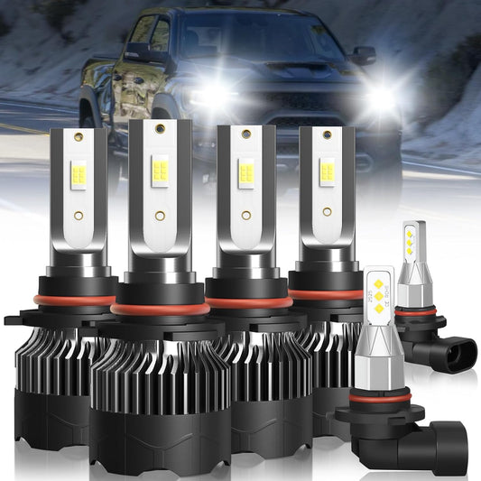 Fit for Dodge Ram 1500 2500 3500 with Projector (2016-2018) Headlight Bulbs, 9005 High Beam+9005 Low Beam+9145 Fog Light 60W 6500k Cool White, 6PCS