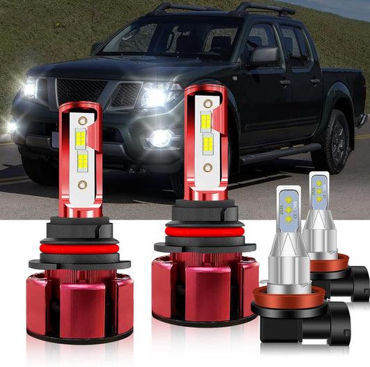 Fit 2005-2019 for Nissan Frontier Headlight Bulbs,9007/HB5 High Low Dual Beam+H11/H8/H16 Fog Light 500% Brightness Bulbs, 38000LM 6500K,1:1 Size Plug-and-Play Bulbs 4pcs