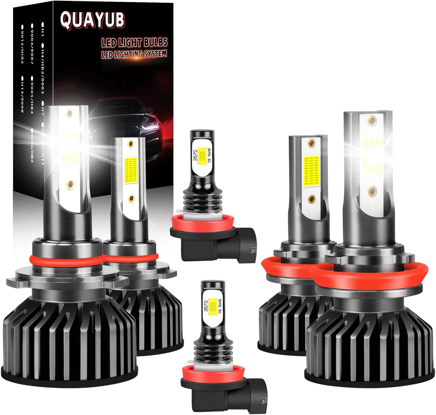 Light Bulbs Fit for Nissan Maxima(2009-2014), 9005/HB3 High Beam+H11 Low Beam+H11 Fog Light Bulbs, 300% Brightness 11000LM 6000K Cool White, Pack of 6