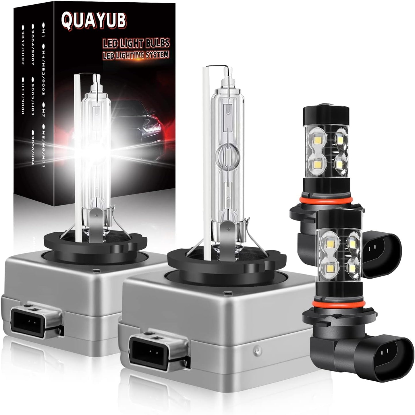 Fit For Cadillac Escalade (2007-2014) D1S+9145/H10 Fog Light Bulbs, 6000K 10000LM 35W High Low Beam Replacement Bulb, Pack of 4