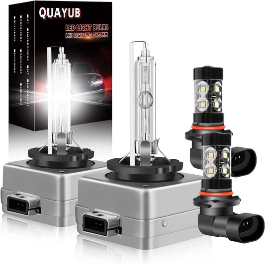 Fit For Cadillac Escalade (2007-2014) D1S+9145/H10 Fog Light Bulbs, 6000K 10000LM 35W High Low Beam Replacement Bulb, Pack of 4