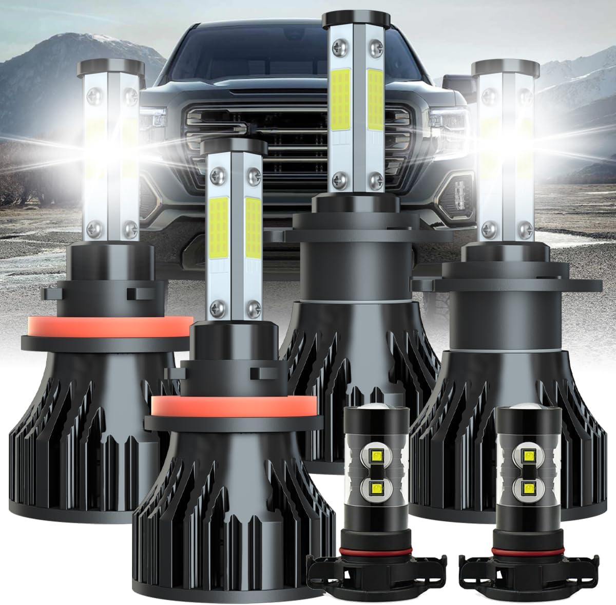 Dedicated Bulbs fit for GMC Acadia 2013-2019,9012 Hi/Lo Headlight Bulbs+H11 Fog Light,500% Brightness 6000K 30000LM 80W Light Bulbs,Plug and Play,Replacement Bulbs,IP68,4PCS