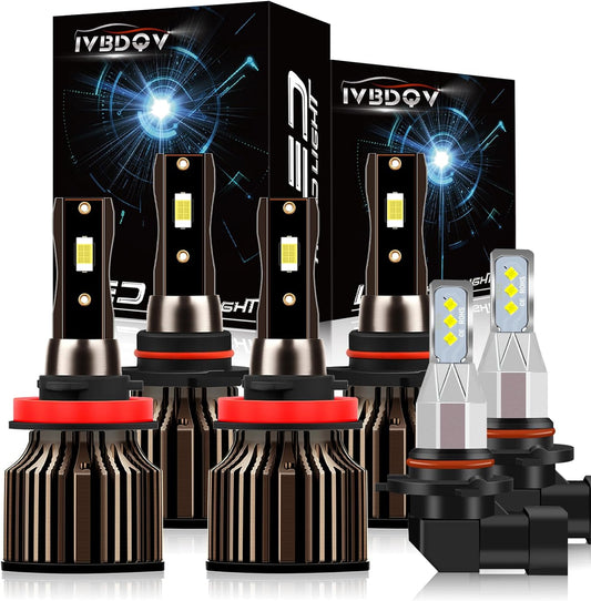 Fit for DODGE RAM 1500 2500 3500 4-Headlamps(2009-2012) LED Headlight Bulbs,9005/HB3 High Beam+H11/H9 Low Beam+9145 Fog Light Led Bulbs 500% Brightness 80W 36000LM 6500K Cool White 6PCS