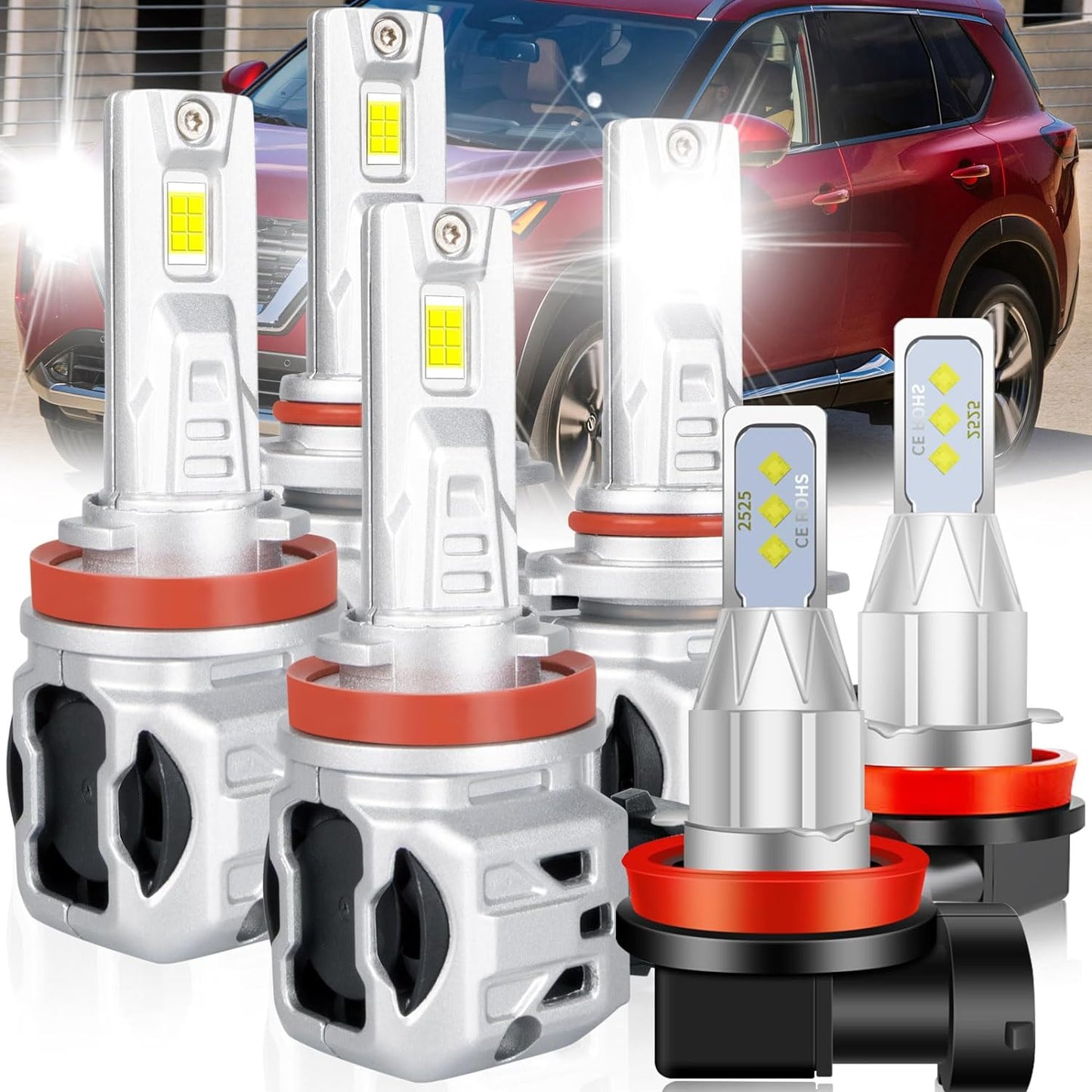 For Nissan Rogue Led Headlight Bulbs 2008-2013, 9005 H11 Led Light Bulbs High&Low Beam+H11 Led Fog Light Bulbs, 800% Super Bright 9005 H11 Light Bulbs, Plug and Play 9005 H11 Led Lights 6pcs