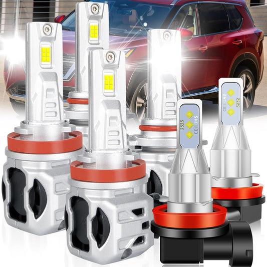 For Nissan Rogue Led Headlight Bulbs 2008-2013, 9005 H11 Led Light Bulbs High&Low Beam+H11 Led Fog Light Bulbs, 800% Super Bright 9005 H11 Light Bulbs, Plug and Play 9005 H11 Led Lights 6pcs