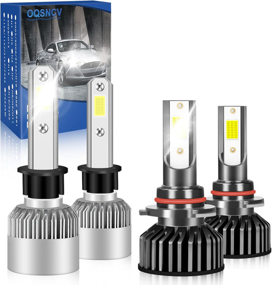 Fit For Nissan Altima 2002-2009 LED Headlight Bulbs, 9005 High beam and H1 Low Beam LED Headlight Bulb Kit, 60W 28000LM 6000K White Super Bright, Plug and Play, Pack of 4