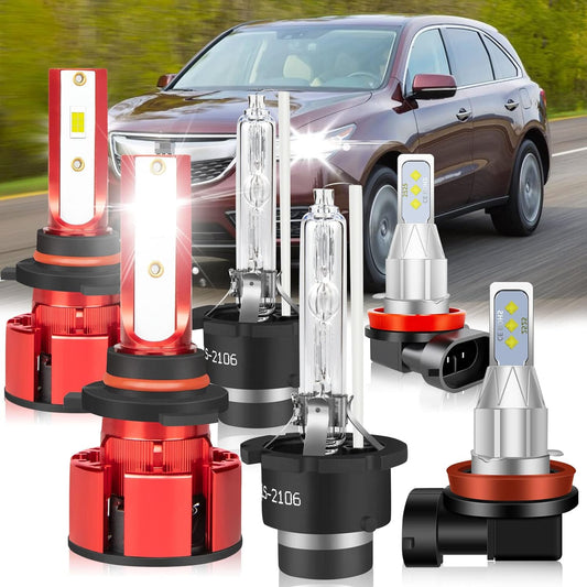 Fit for Acura MDX 2007-2013 LED Bulbs, 9005 LED Bulbs High Beam+D2S Hid Bulbs+H11 LED Fog Light Bulb, 6500K Cool White, 500% Super Bright, 6 Pcs Headlights Bulbs
