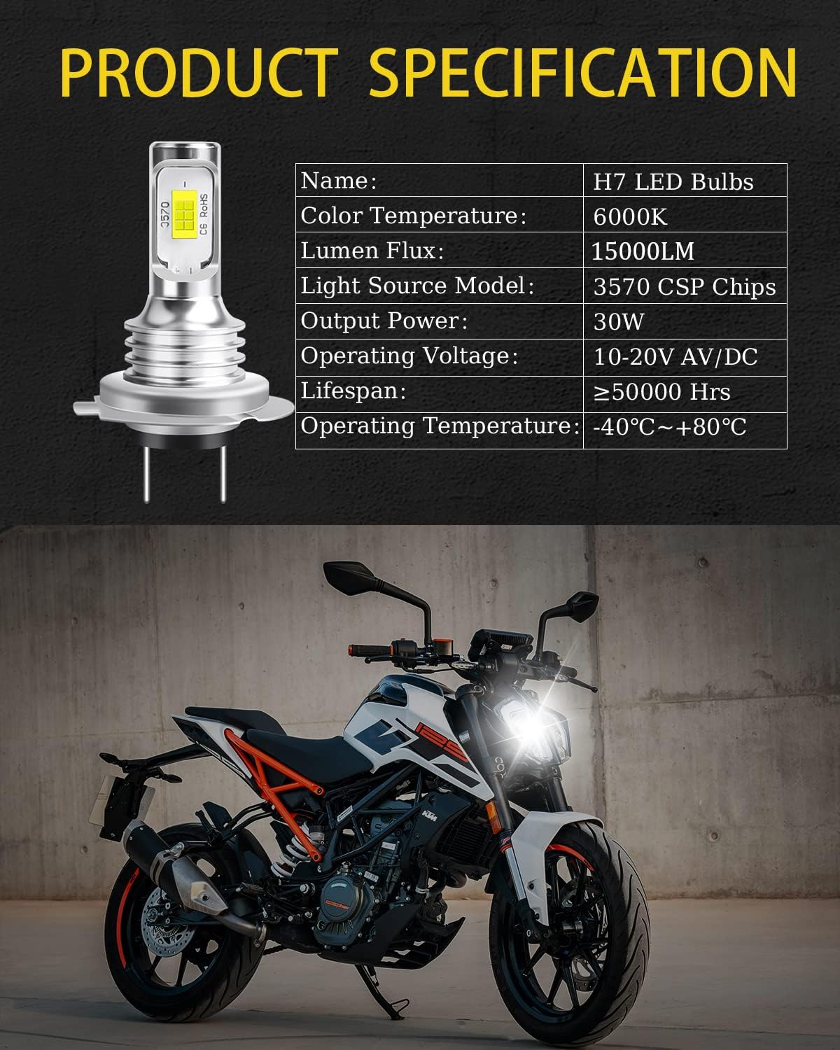 Bulbs Fit For 2014-2022 Ram ProMaster 1500 2500 3500,Light Bulbs With CSP Chips,H7+H7 Hi/Lo Headlights Bulbs,500% Brightness 6000K Cool White,Plug-N-Play,IP68 Waterproof,4PCS