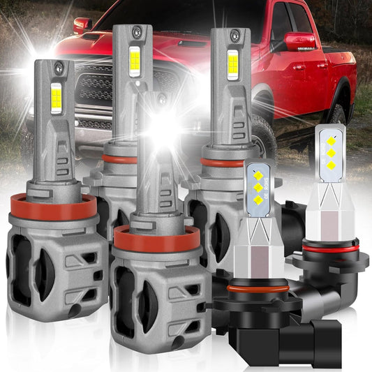 for Dodge Ram 2009-2018 Led Headlight Bulbs. 9005 H11 Led Headlight Bulbs High &Low Beam+9145 Led Fog Lights, 38000LM 800% Super Bright 9005 H11 led headlights, 6pcs 9005 H11 9145 Led Lights