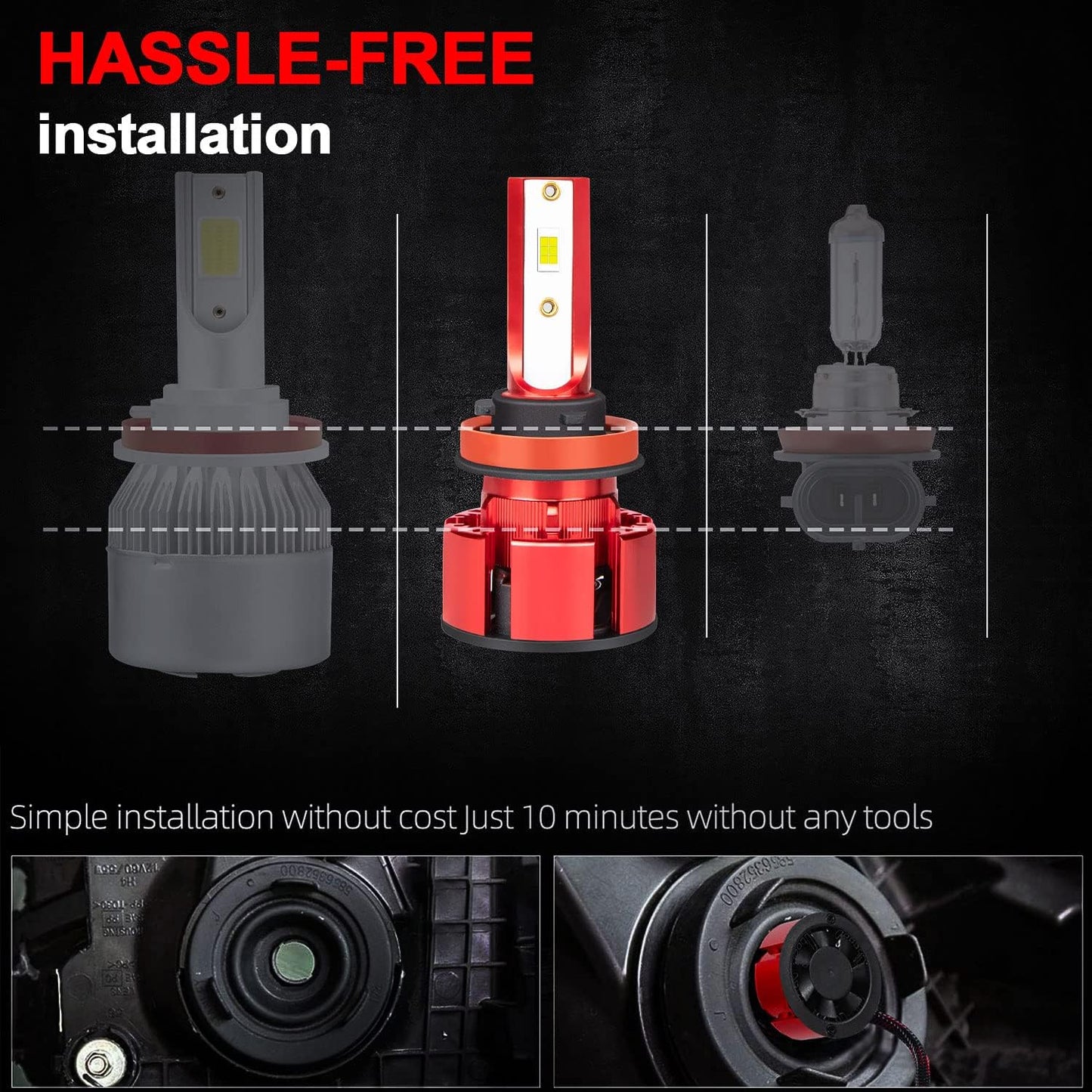 Fit (2016-2023) for Can Am Defender LED Headlight Bulbs,H11/H9 High Beam+H11/H9 Low Beam Led Headlight Bulbs, 500% Brightness 80W 38000LM 6500K Cool White 4PCS