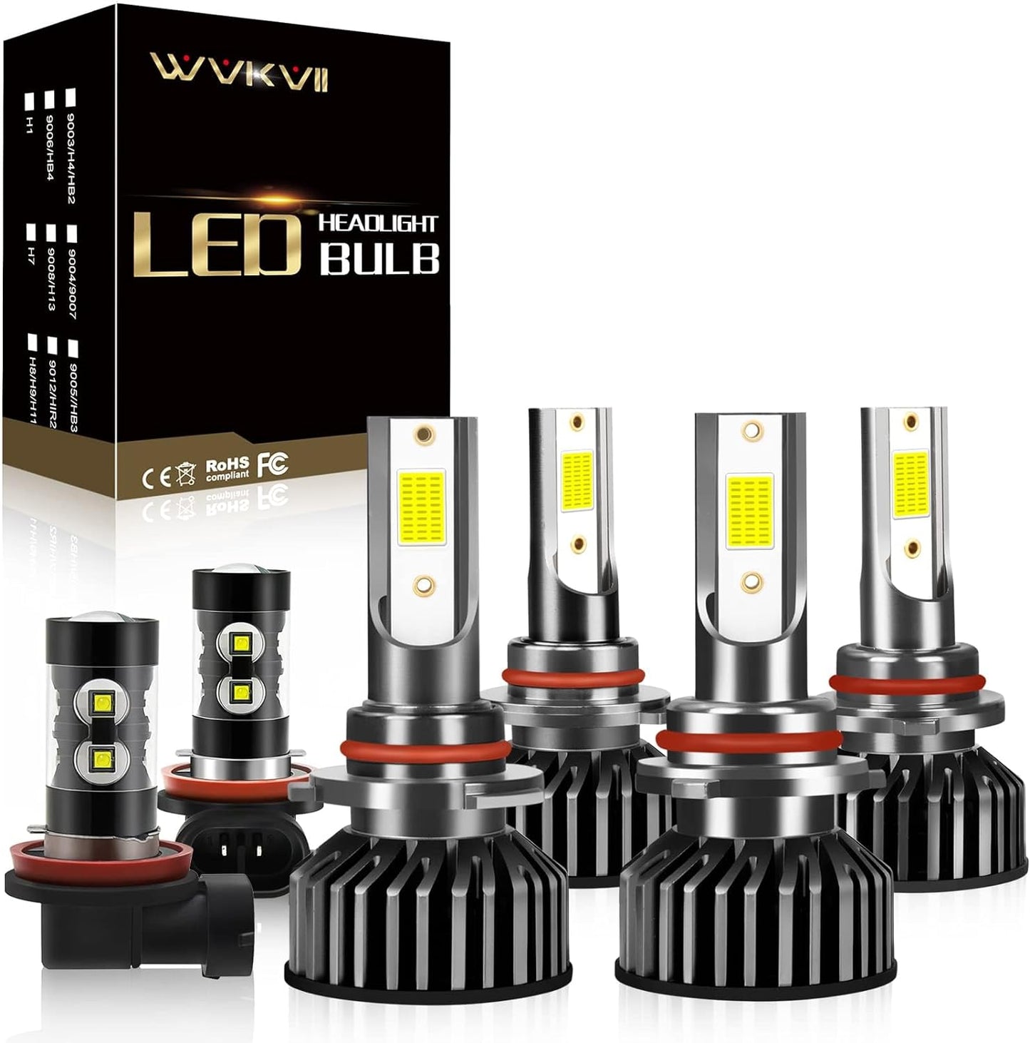 Fit For Toyota RAV4 2006-2012 LED light Bulbs Combo 9005/HB3 High Beam + 9006/HB4 Low Beam + H11 Fog Lights Bulbs, 6000K Cool White Super Bright,IP68, 6 PCS
