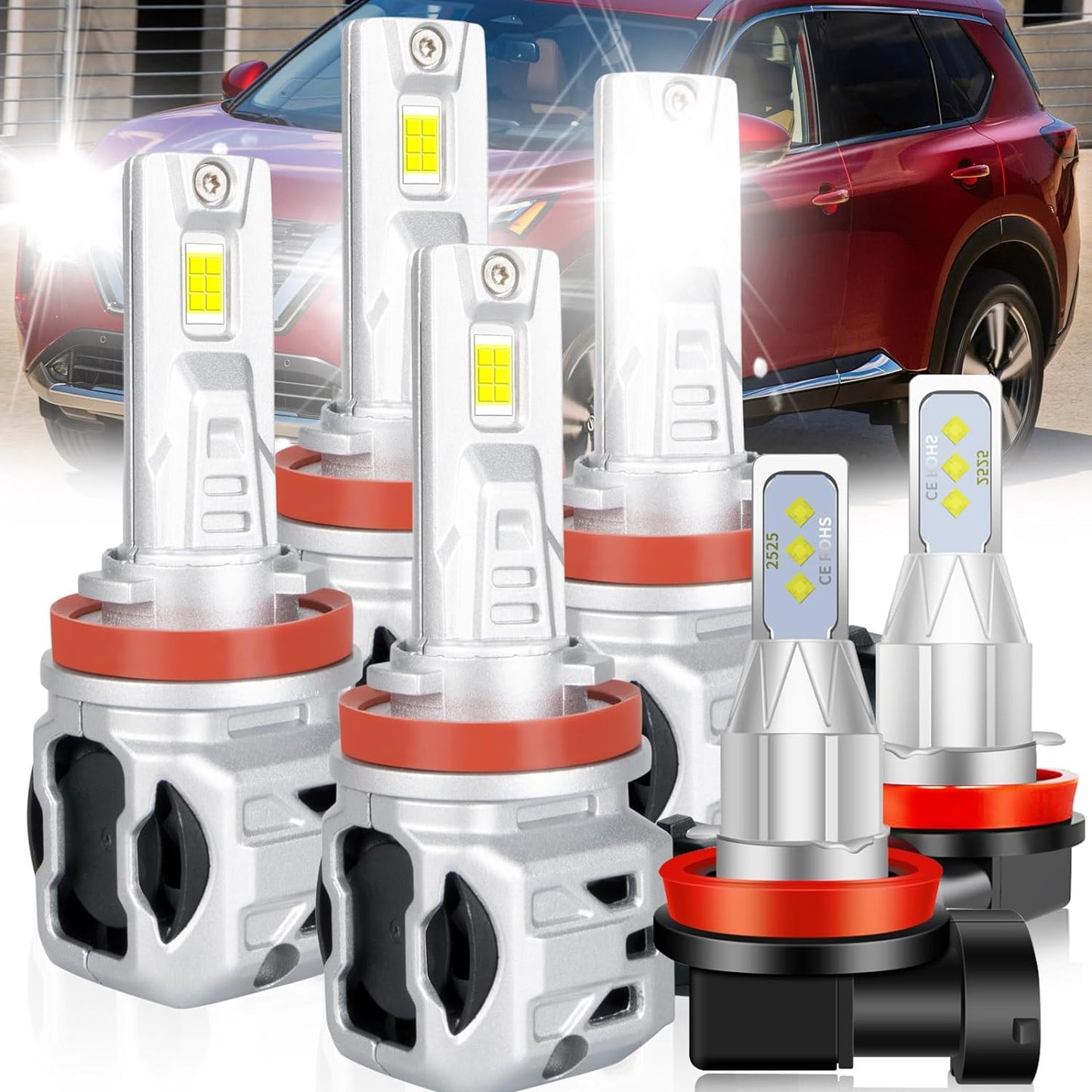 For Nissan Rogue Led Headlight Bulbs 2008-2013, 9005 H11 Led Light Bulbs High&Low Beam+H11 Led Fog Light Bulbs, 800% Super Bright 9005 H11 Light Bulbs, Plug and Play 9005 H11 Led Lights 6pcs