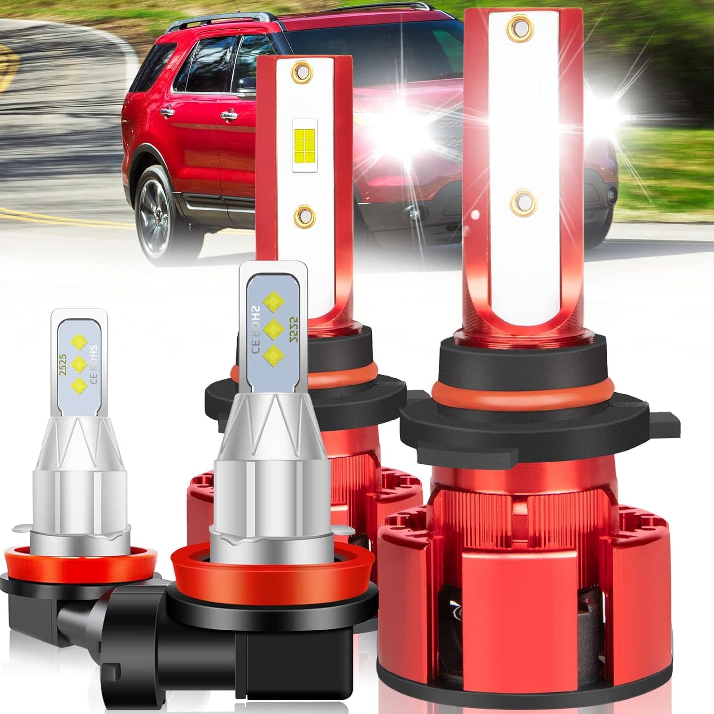 Fit for TOYOTA COROLLA 2009-2015 Led Lights, 500% Brightness 9005 9006 Light Bulbs High&Low Beam+H11 LED Fog Lights，6500K White 36000LM 9005 9006 Led Light Bulb, 6Pcs 9005 9006 H11 Led Bulbs