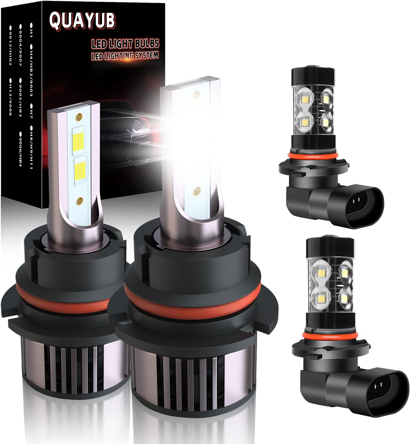 Suitable for Dodge Challenger 2011-2014 LED Bulbs, 9008/H13 High Low Beam+5202 LED Fog Light Bulbs, 11000LM 6000K Brighter Automotive Replacement Halogen Bulbs, Pack of 4