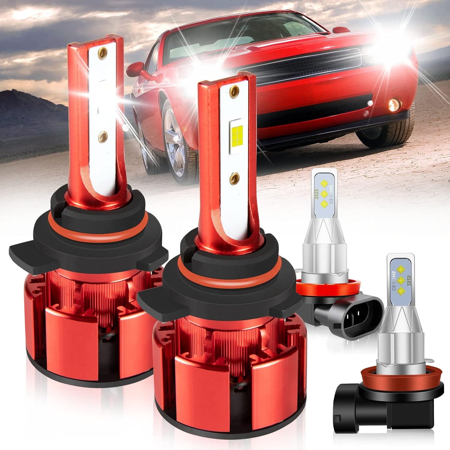 Fit for Dodge Ram 1500 2500 3500 2006 2007 2008 Led Lights, 500% Brightness H13 Light Bulbs High&Low Beam，6500K White 36000LM H13 Led Light Bulb,2Pcs H13 Led Bulbs