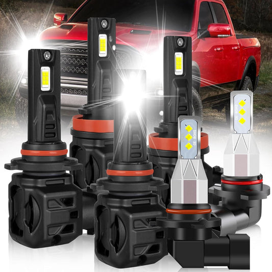 Fit for Dodge Ram 2009-2018 Led Headlight Bulbs. 9005 H11 led headlights High&Low Beam+9145 Fog Lights, 800% Super Bright 9005 H11 Light Bulbs 6500K Plug and Play, 6pcs 9005 H11 9145 Led Lights