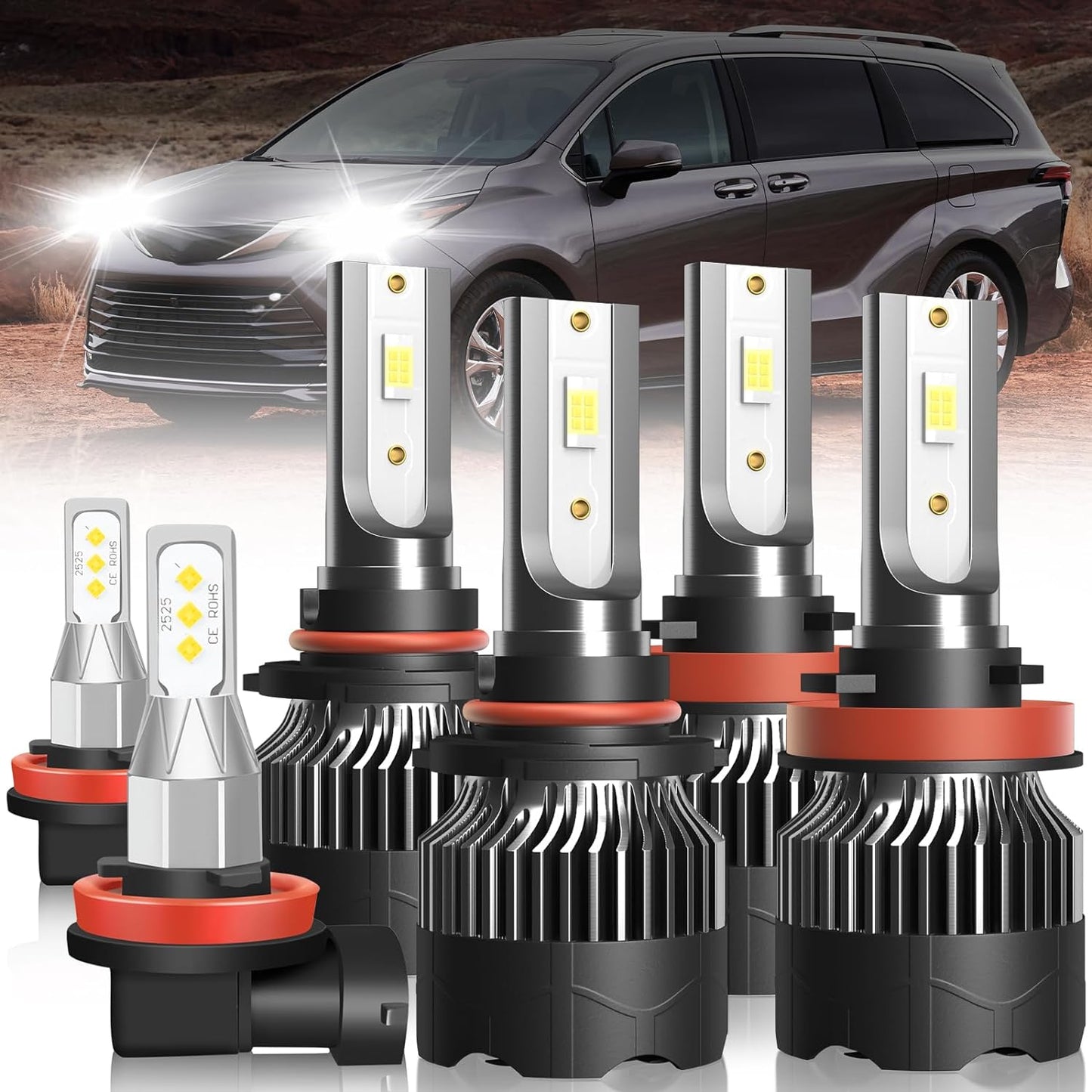 For T-oyota Tacoma Led Headlight Bulbs (2005-2011) 9003/H4 High Low Beam Led Bulbs+9006/9145 Led Fog Light, 500% 6500K Cool White Headlights and Fog Lights Led, Plug and Play, 4PCS