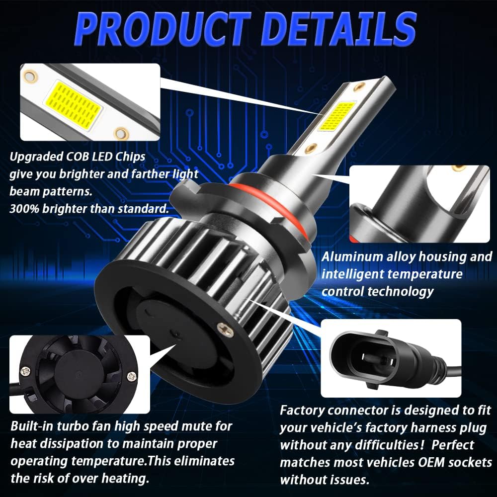 9005 HB3 Hi/Lo Headlight Bulbs+H11 H9 H8 Fog Lights,fit for 【2014-2020】 Dodge Durango,6000K Bright 2,0000LM 75W Halogen Repalcemnt Bulbs,5 Min Plug-N-Play,IP68 Light Bulbs,Pack of 6