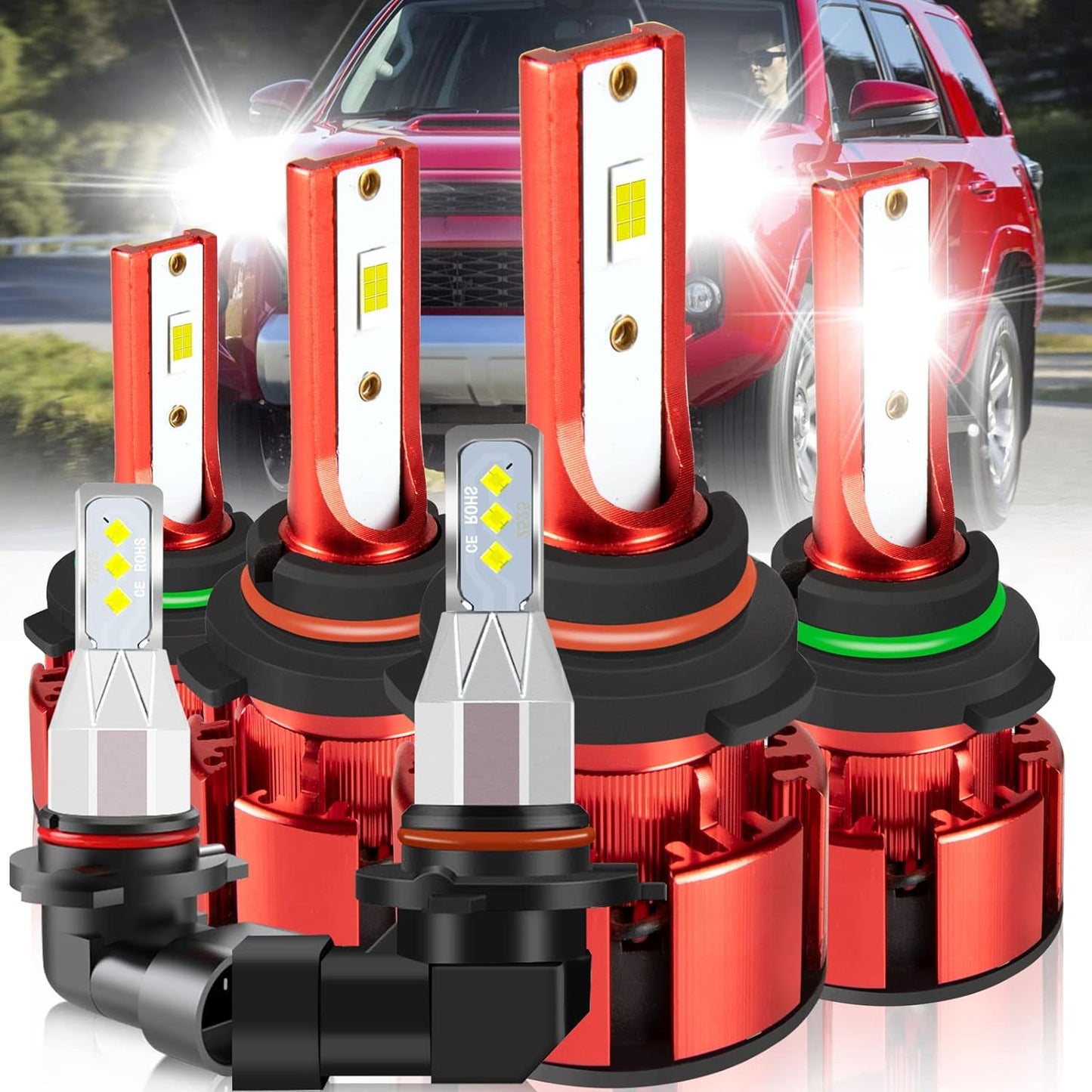 Fit for TOYOTA COROLLA 2009-2015 Led Lights, 500% Brightness 9005 9006 Light Bulbs High&Low Beam+H11 LED Fog Lights，6500K White 36000LM 9005 9006 Led Light Bulb, 6Pcs 9005 9006 H11 Led Bulbs