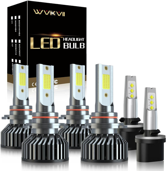 Fit For GMC Yukon XL 1500 2500(2000-2006) LED HEADLIGHTS Bulbs 9005/hb3 High Beam + 9006/hb4 Low Beam+ 880 Fog Lights Bulbs Kit, Super Bright 6500K Cool White,with Fan, Plug and Play,Pack of 6