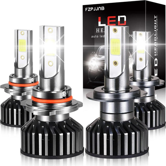 Fit for Mazda 3 (2004-2009) LED Headlight Bulbs, 9005 High Beam + H7 Low Beam LED Headlamp Combo, 300% Brightness Plug and Play 6000K Cool White Light Halogen Replacement Kits, Pack of 4