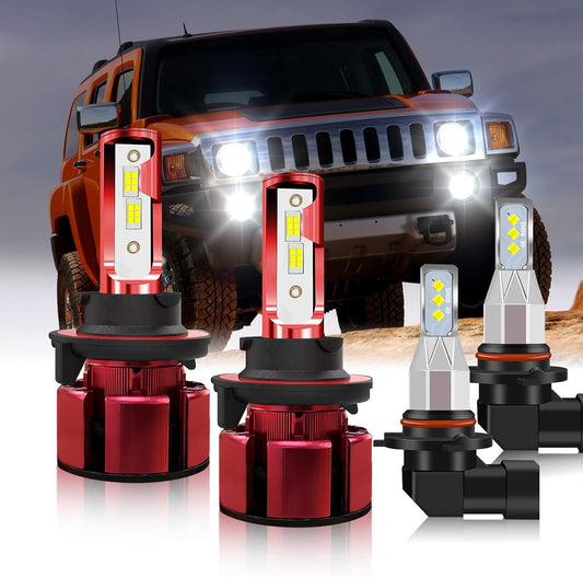 Fit for 2006 2007 2008 2009 2010 Hummer H3 LED Headlight Bulbs,9008 High Low Beam and 9005 Fog Light LED Bulbs Kit,80W 38000LM 6800K White Super Bright,Plug and Play,4PCS Bulbs