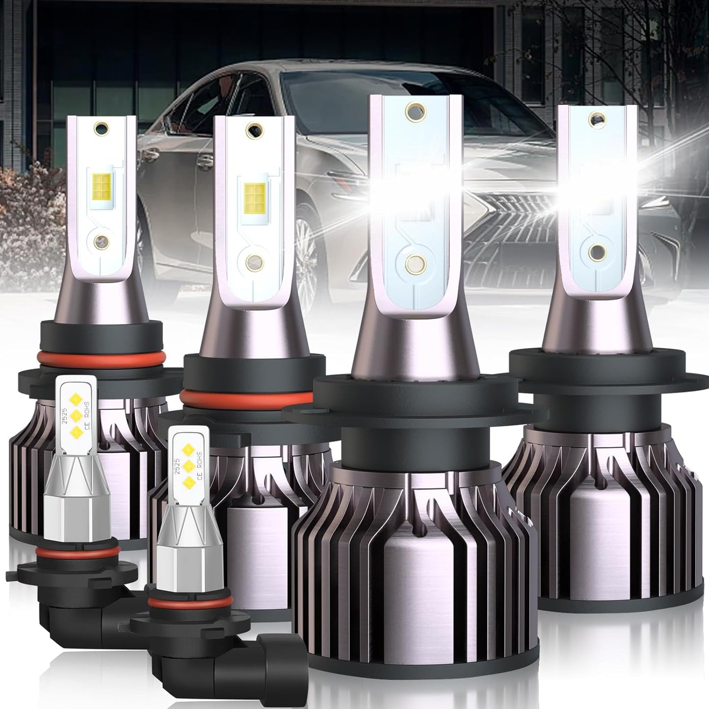 Fit For Lexus ES350 2007 2008 2009 Led Headlight Bulbs, 9005 High Beam+H7 Low Beam Led Bulbs+9006 LED Fog Light Bulbs Kit 36000LM 500% Brightness 6000K Cool White Headlight Bulbs, 6PCS