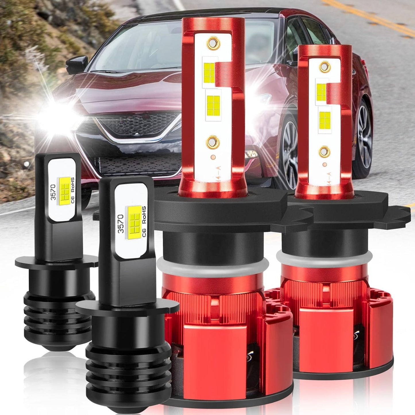 For Nissan Maxima 2009-2014 Led Bulbs, 9005 H11 Led Lights High&Low Beam+H11 LED Fog Lights, 500% Ultra Brighter 9005 H11 Led Light Bulb, 1:1 Mini Size, 6500K, 6PCS 9005 H11 H11 Led Lights