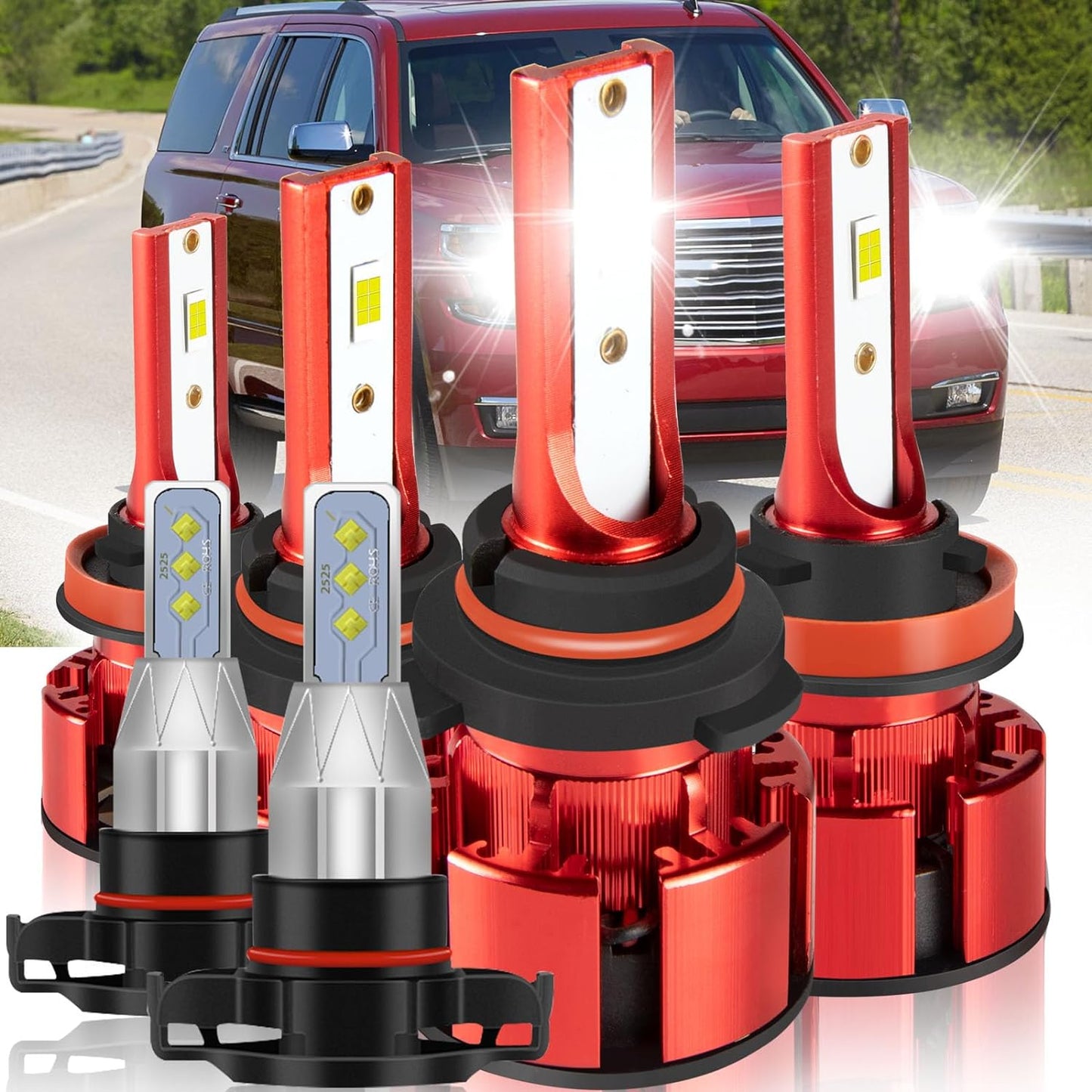 For Jeep Renegade 2015-2021 Led Lights, 9008/H13 Light Bulbs High&Low Beam+H11 LED Fog Lights，6500K White 500% Super Bright 1:1 Size 9008/H13 Led Light Bulb, 4Pcs 9008/H13 H11 Led Bulbs
