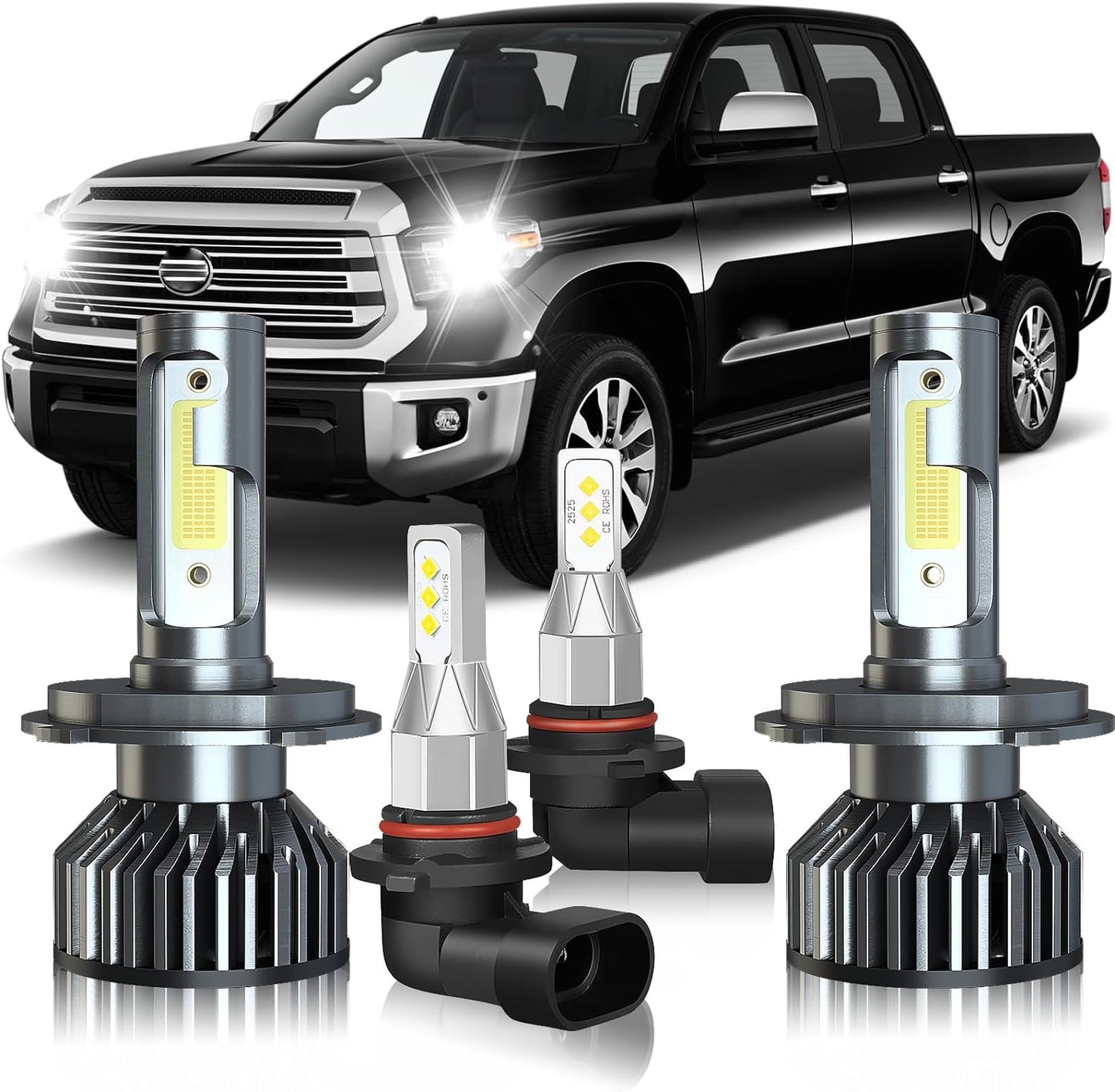 Fit for Toyota Tundra (2000-2006) Led Headlights Bulbs Combo, H4/9003 led light bulb High&Low Beam+9006 LED Fog Lights,Super Bright 6000K Cool White,Plug and Play,Pack of 4
