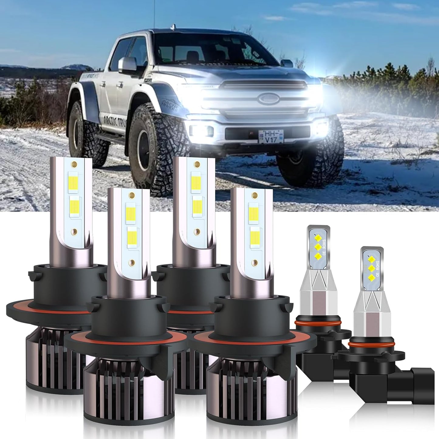 Fit For Ford F250 F350 F450 F550 Super Duty 2005-2022 - 6x LED Headlights Fog Light Bulbs Combo, H13/9008 High Beam + H13/9008 Low Beam + 9145 LED Fog Light Bulbs