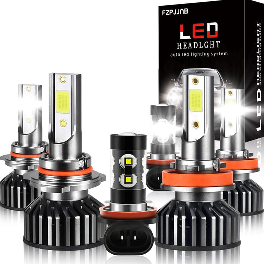 Fit for GMC Terrain 2010-2018 LED Bulbs 9005+H11 High/Low Beam+H11 LED Fog Light Bulbs Combo, 300% Brightness, 6000K Cool White, IP68 Waterproof LED Headlamps, 6PCS
