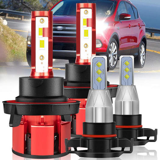 Fit For Ford Escape 2008-2012 LED Headlight Bulbs, H13 LED Headlight Bulbs High&Low Dual Beam+5202 LED Fog Light Bulbs, 36000LM 6500K White 500% Super Bright H13 LED Headlights, 4pcs
